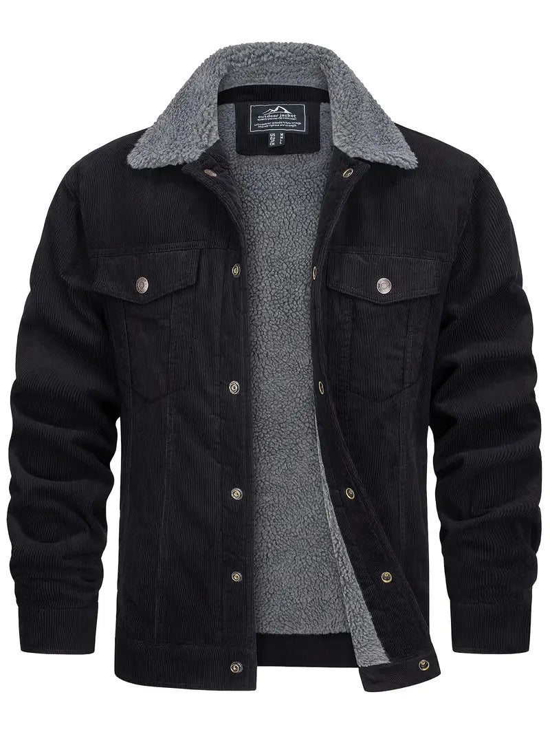 Men’s Black Denim Winter Jacket – Heavyweight Thermal Protection